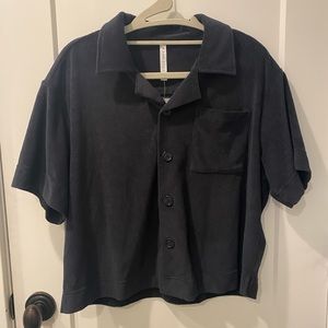 Fabletics Black Terry Cloth Button Up (XS)